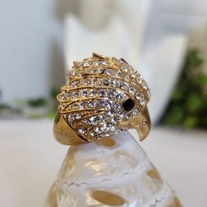Gold Eagle Bird Dome Ring with Cubic Zirconia Stones Bling